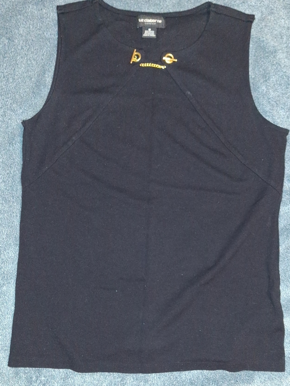 Liz Claiborne Black Sleeveless Top with Gold Accent